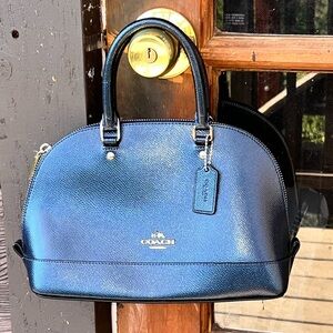 NWOT COACH Crossbody/Shoulder Bag Mini Sierra Dome Satchel Leather Blue Metallic